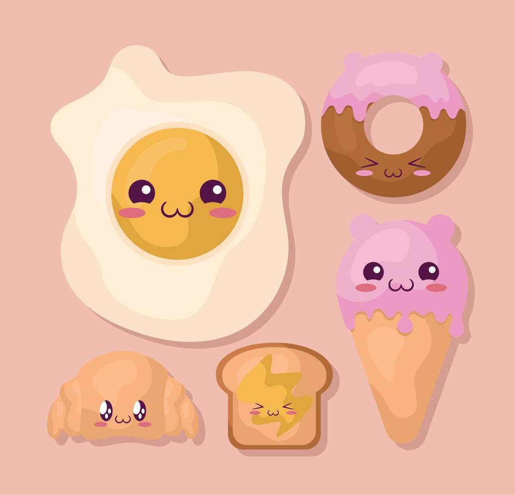 kawaii food bundle vector