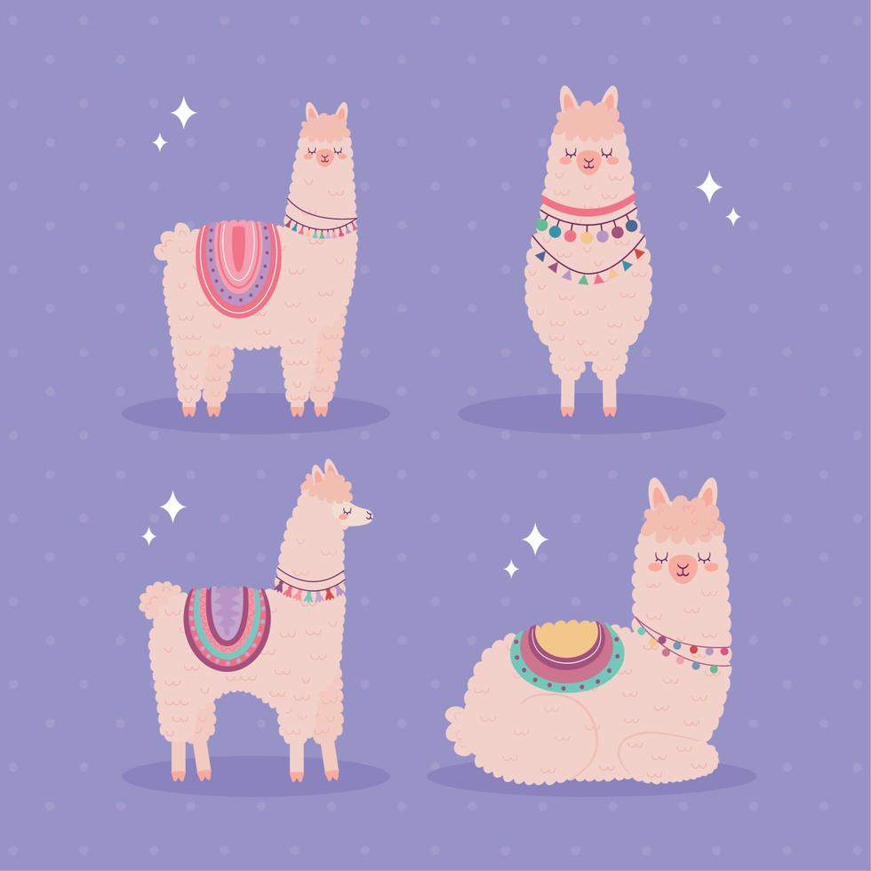 four happy llamas vector