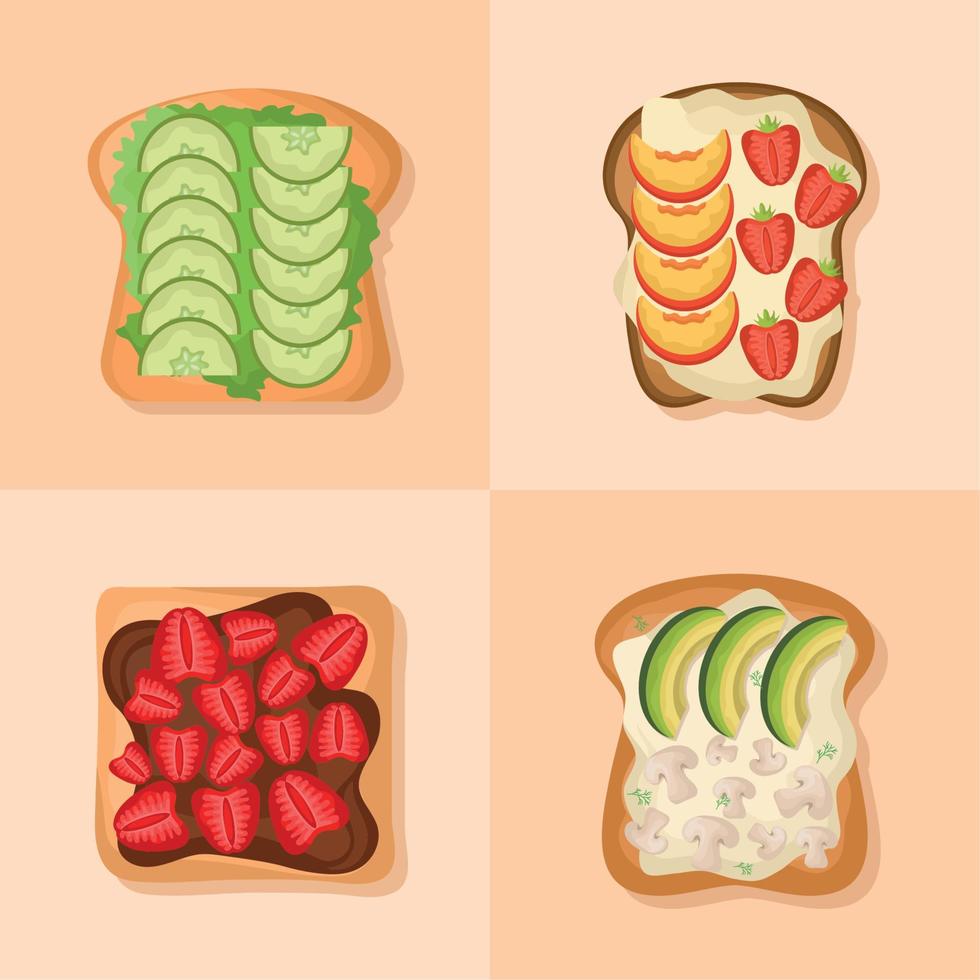 four nutrition toasts vector