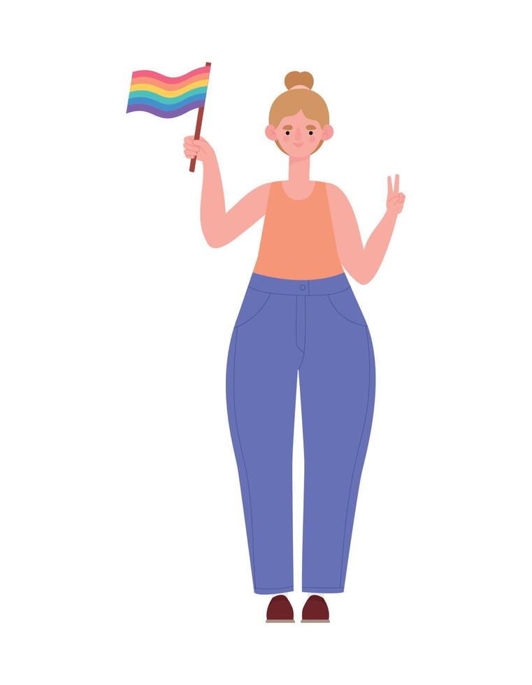 mujer con un lgbtq bandera vector