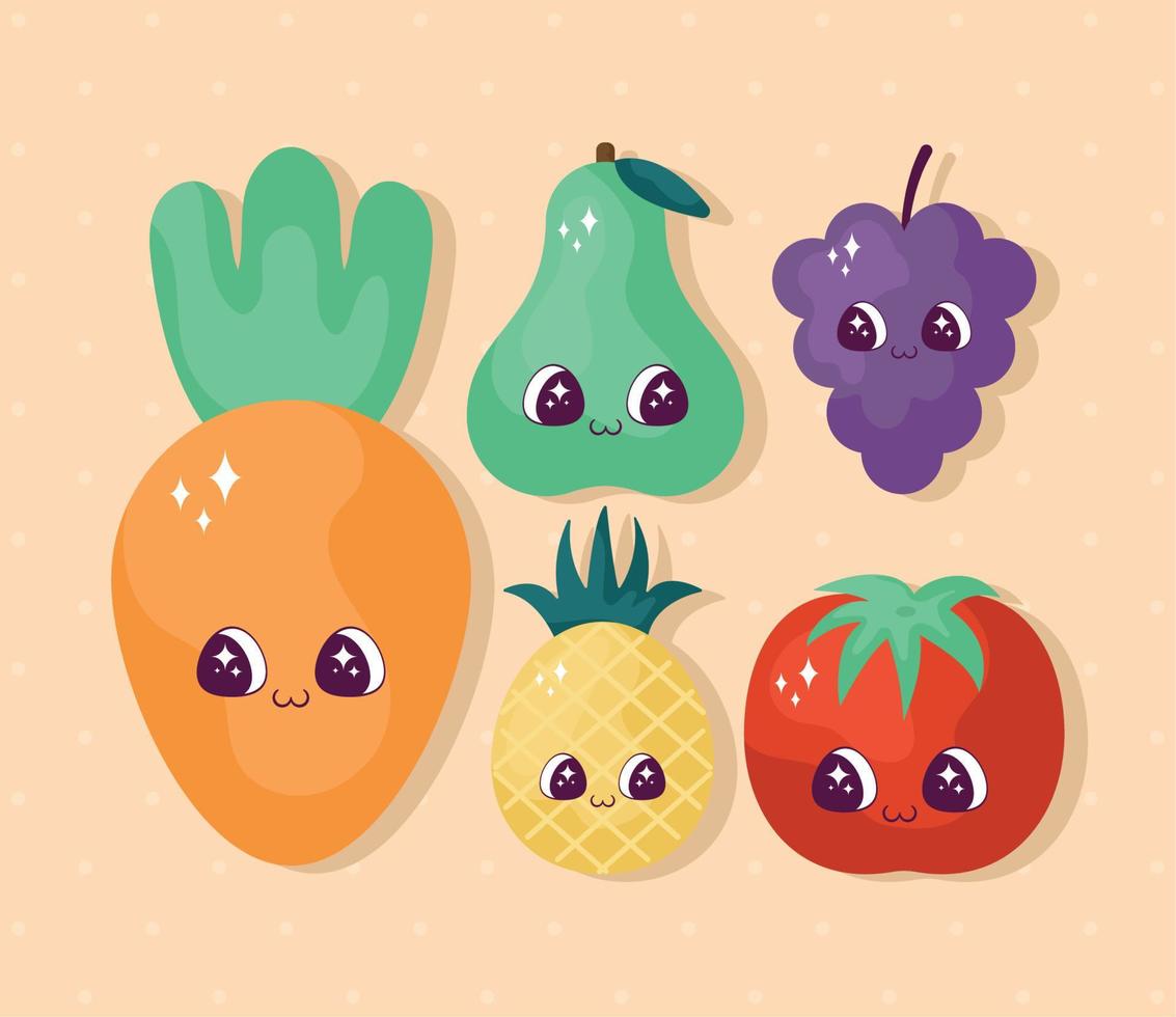 kawaii fruits set vector