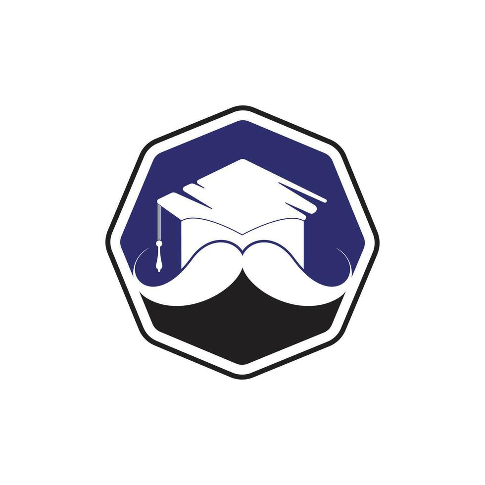 Strong education logo design template. Hat graduation with mustache icon design. vector