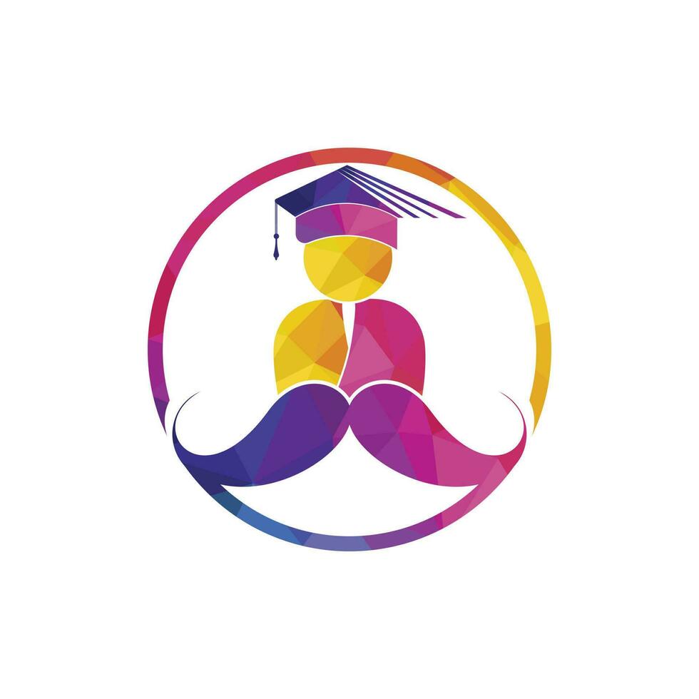 Strong education logo design template. Student with mustache icon design. vector