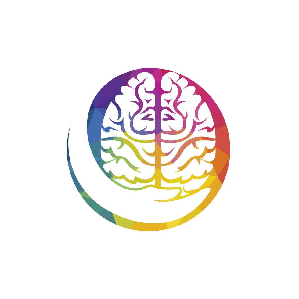 Brain care vector logo design. Human brain with hand icon logo design.