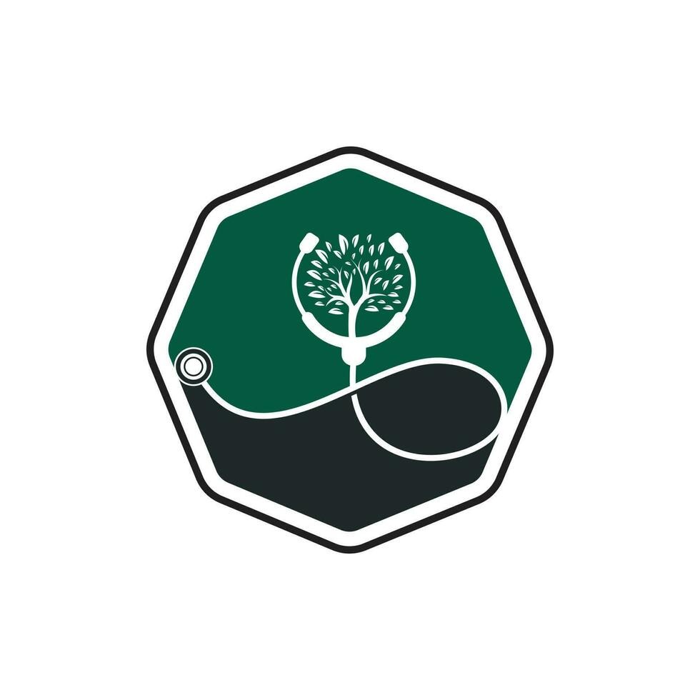 diseño de logotipo de vector de estetoscopio de salud. estetoscopio con diseño de vector de icono de árbol.