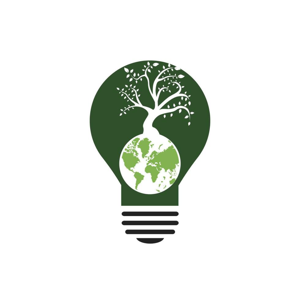Globe tree with lightbulb vector logo design template. Planet and eco symbol or icon.