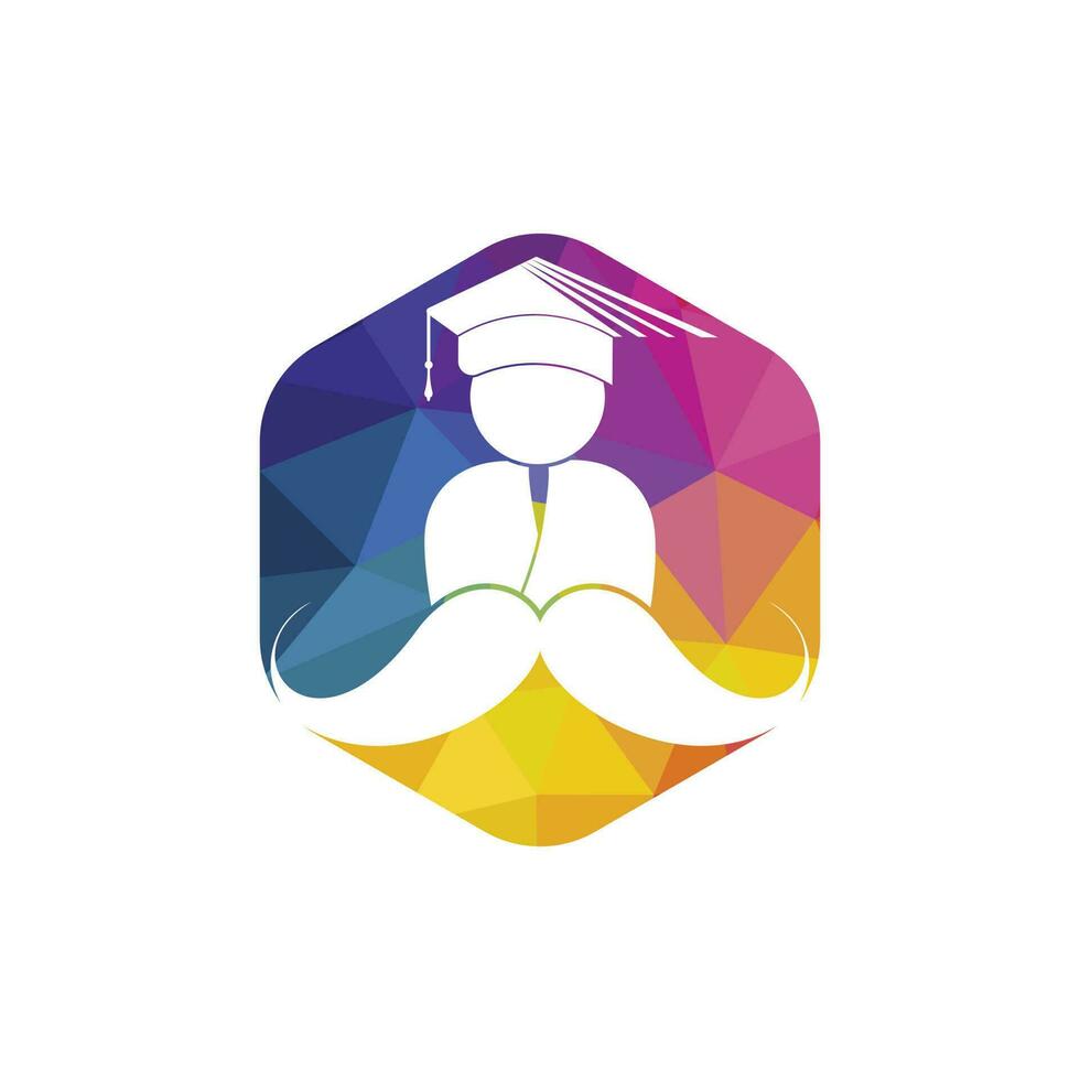 fuerte educación logo diseño modelo. estudiante con Bigote icono diseño. vector