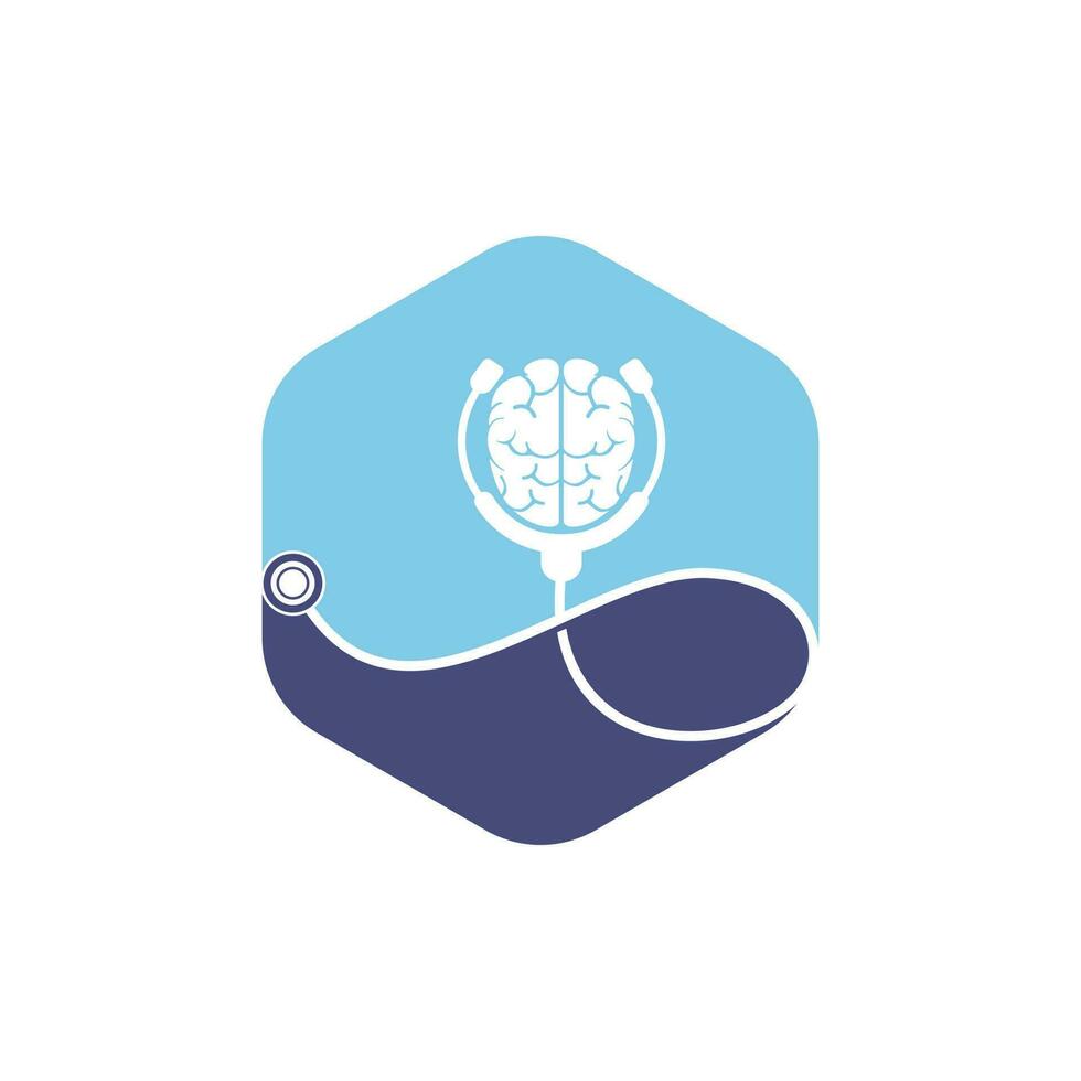 Brain care vector logo template. Stethoscope and human brain icon logo design.