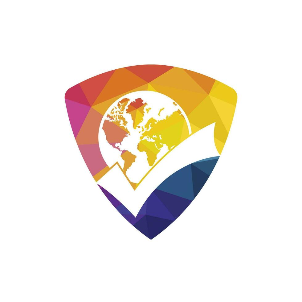 Globe check vector symbol design. Tick mark and globe icon design.