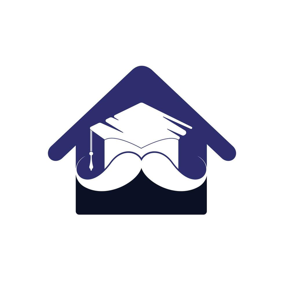 Strong education logo design template. Hat graduation with mustache and home icon design. vector