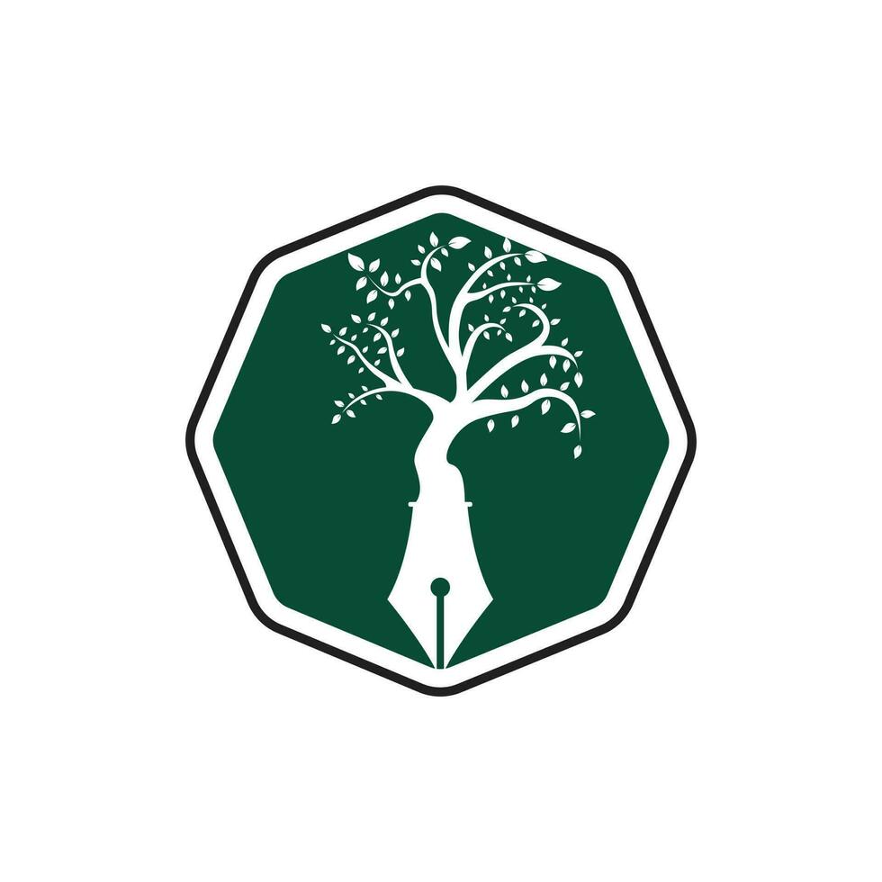 Tree pen vector logo design template. Writer and nature logo concept.