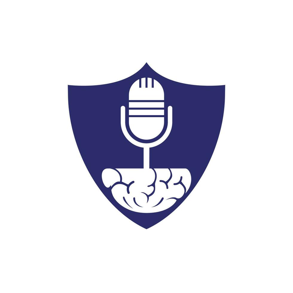 diseño del logotipo del podcast cerebral. Ilustración de vector de plantilla de logotipo de empresa de entretenimiento de difusión.