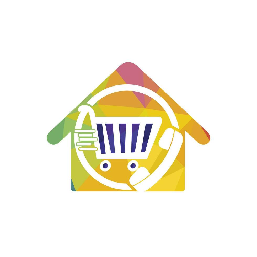 Shopping call vector logo design template illustration. Shopping cart and handset icon.