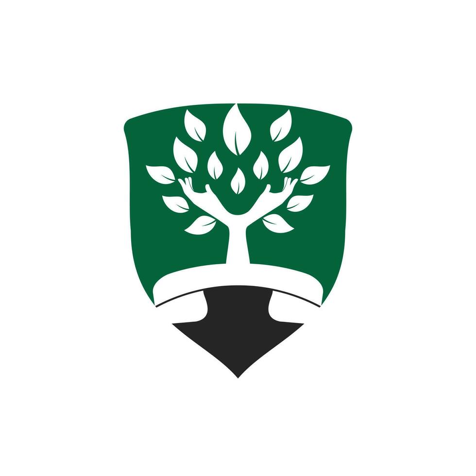 diseño de logotipo de vector de llamada de naturaleza. plantilla de diseño de icono de árbol de mano y auricular.