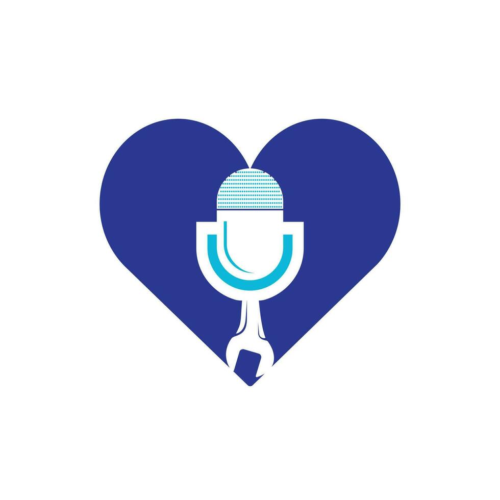 reparar el diseño del logotipo del vector de podcast. diseño de icono de llave inglesa y micrófono.