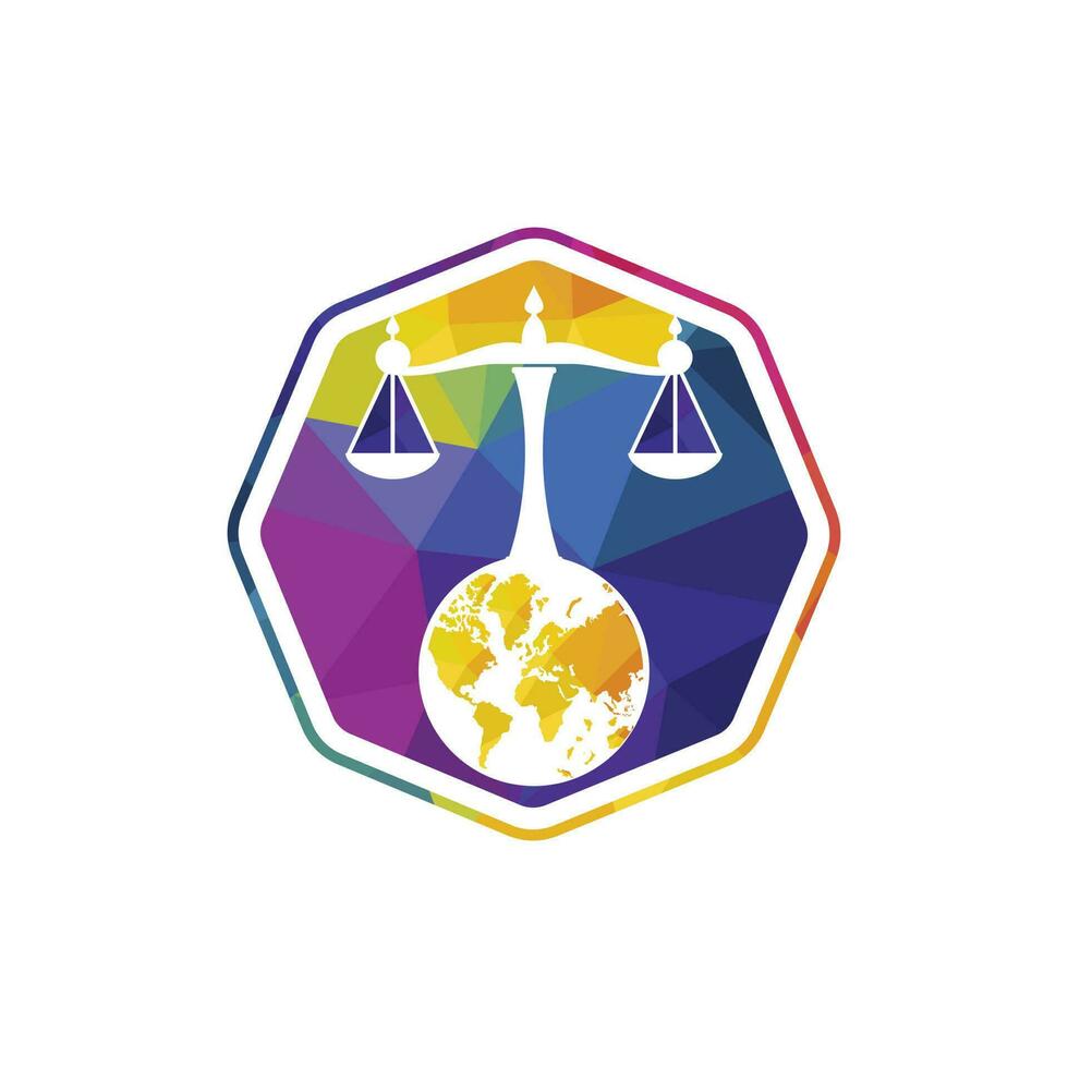 International tribunal and Supreme court logo concept. Scales on globe icon design. vector