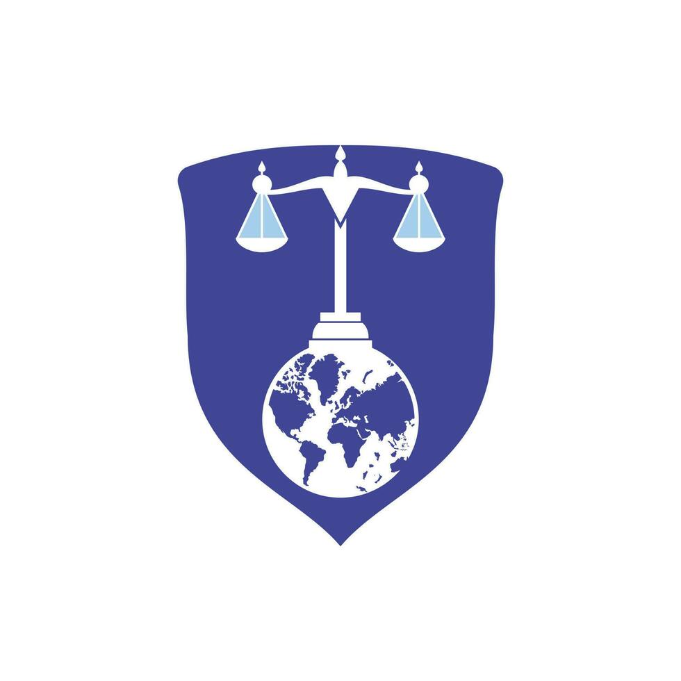 concepto de logotipo del tribunal internacional y la corte suprema. escalas en el diseño de iconos de globo. vector