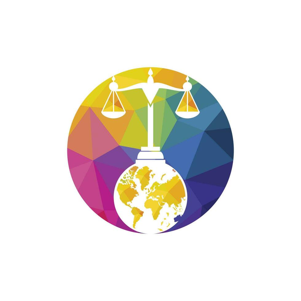 International tribunal and Supreme court logo concept. Scales on globe icon design. vector