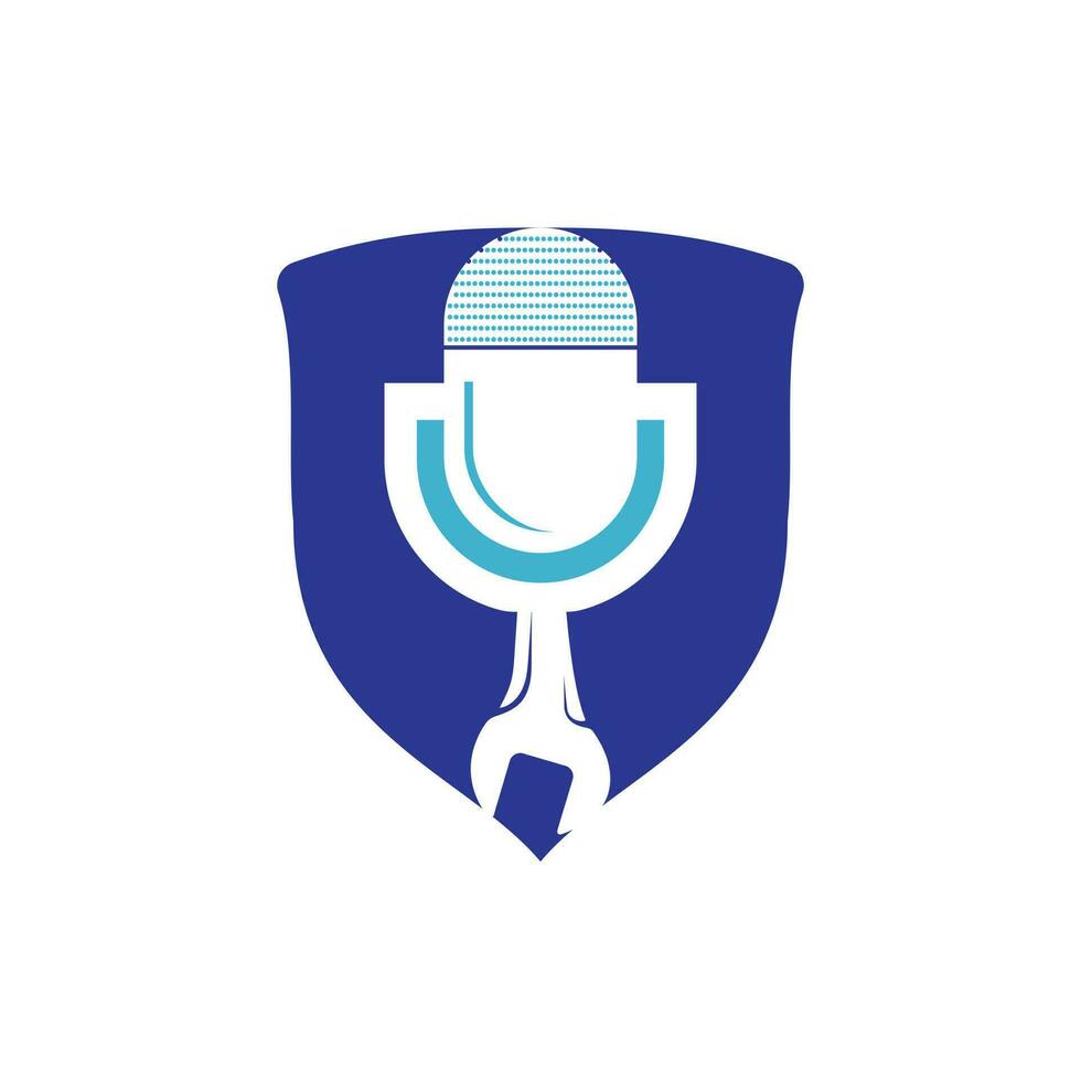 Repair podcast vector logo design. Wrench and mic icon design.