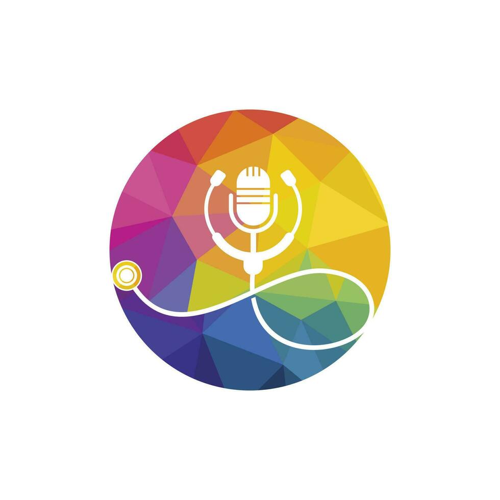 Doctor podcast vector logo design. Stethoscope and microphone illustration symbol.