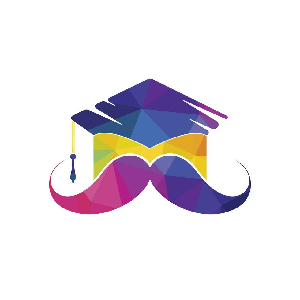 Strong education logo design template. Hat graduation with mustache icon design. vector