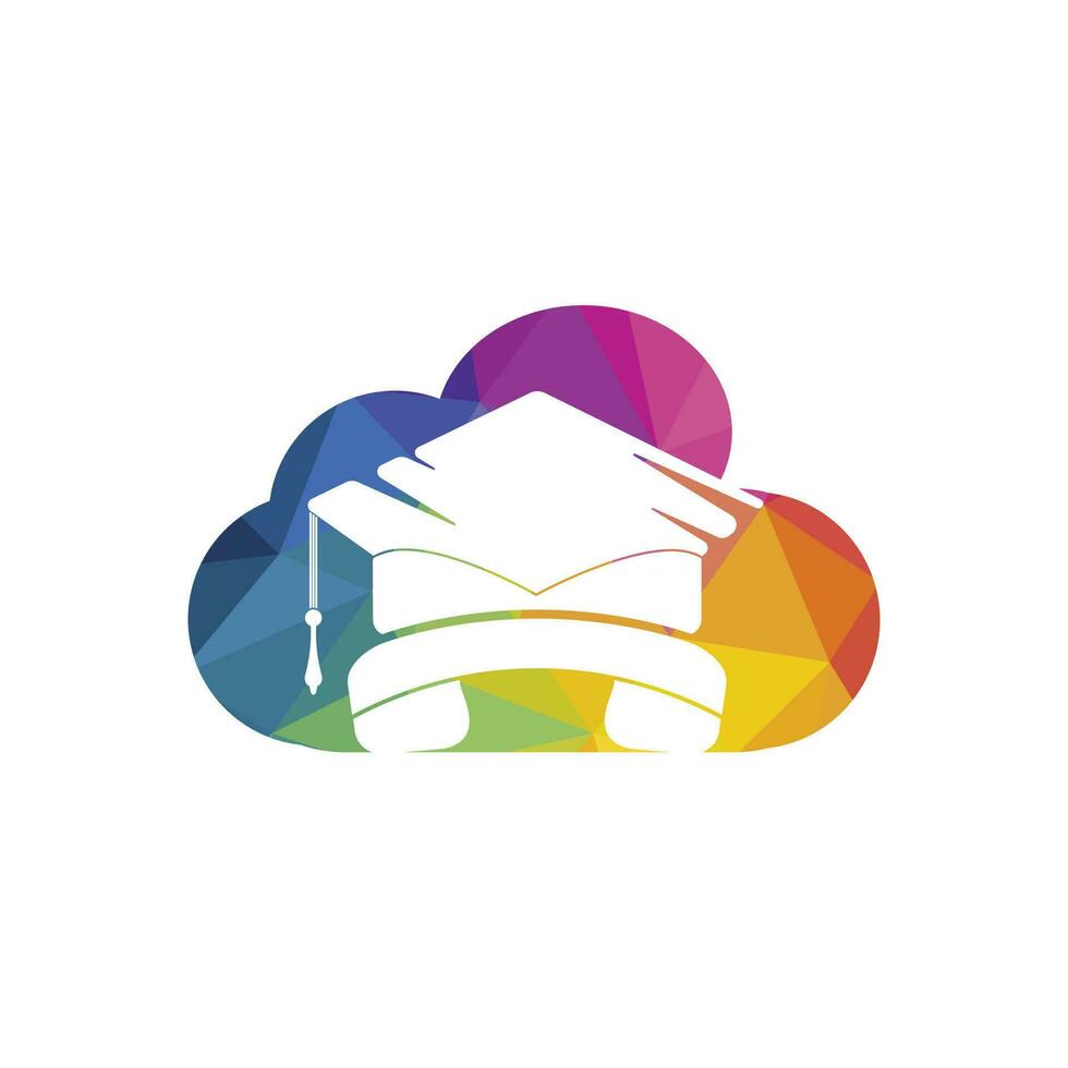 Education Call vector logo design template. Graduation cap and handset with cloud icon logo.