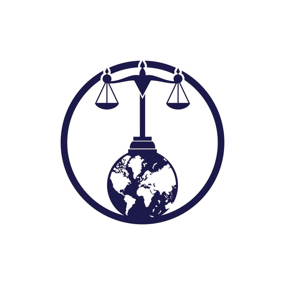 International tribunal and Supreme court logo concept. Scales on globe icon design. vector