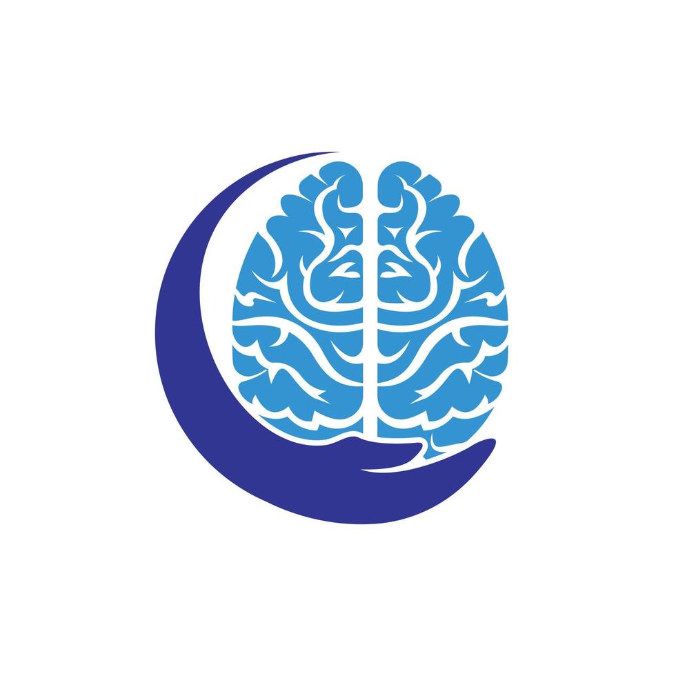 Brain care vector logo design. Human brain with hand icon logo design.