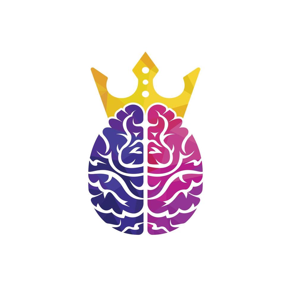 diseño de logotipo de vector de rey inteligente. cerebro humano con diseño de icono de corona.