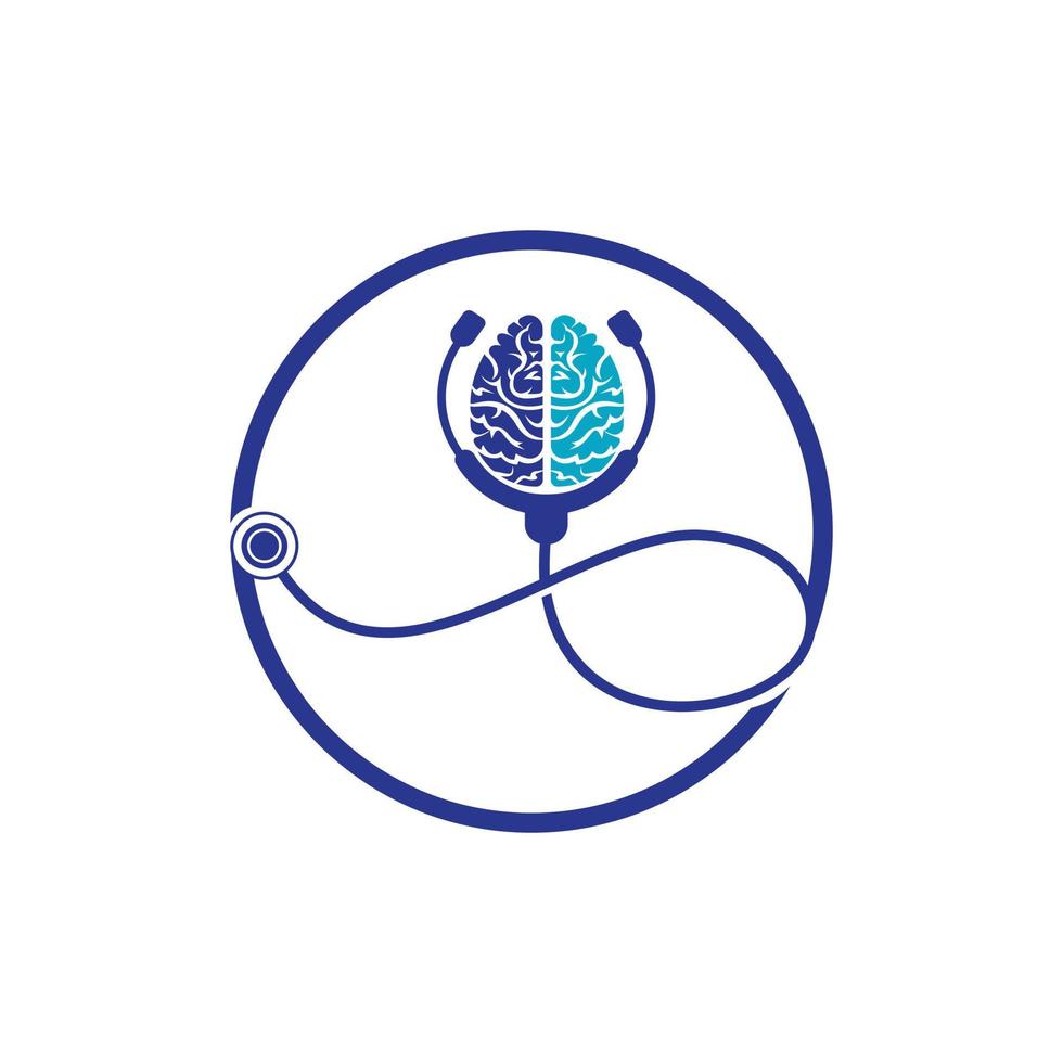 plantilla de logotipo de vector de cuidado cerebral. estetoscopio y diseño del logotipo del icono del cerebro humano.