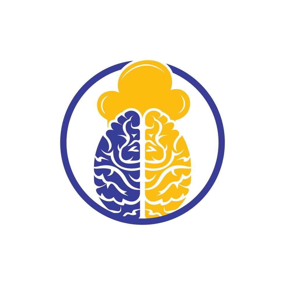 concepto de diseño de logotipo de vector de chef inteligente. icono de cerebro y sombrero de chef.