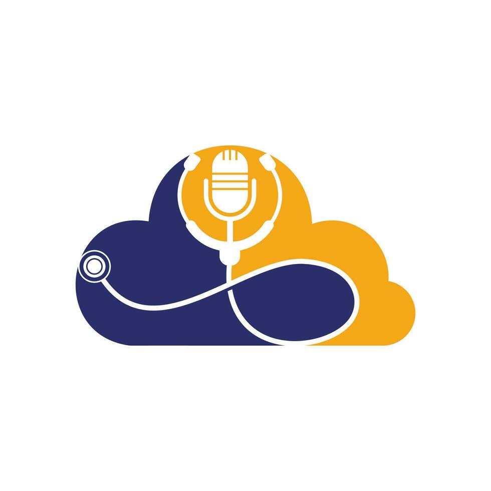 Doctor podcast vector logo design. Stethoscope and microphone illustration symbol.