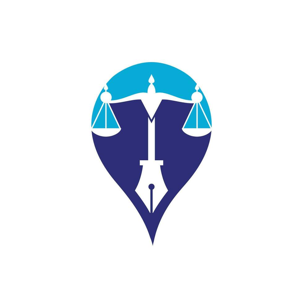 Law logo vector with judicial balance symbolic of justice scale in a pen nib. Logo vector for law, court, justice services and firms.