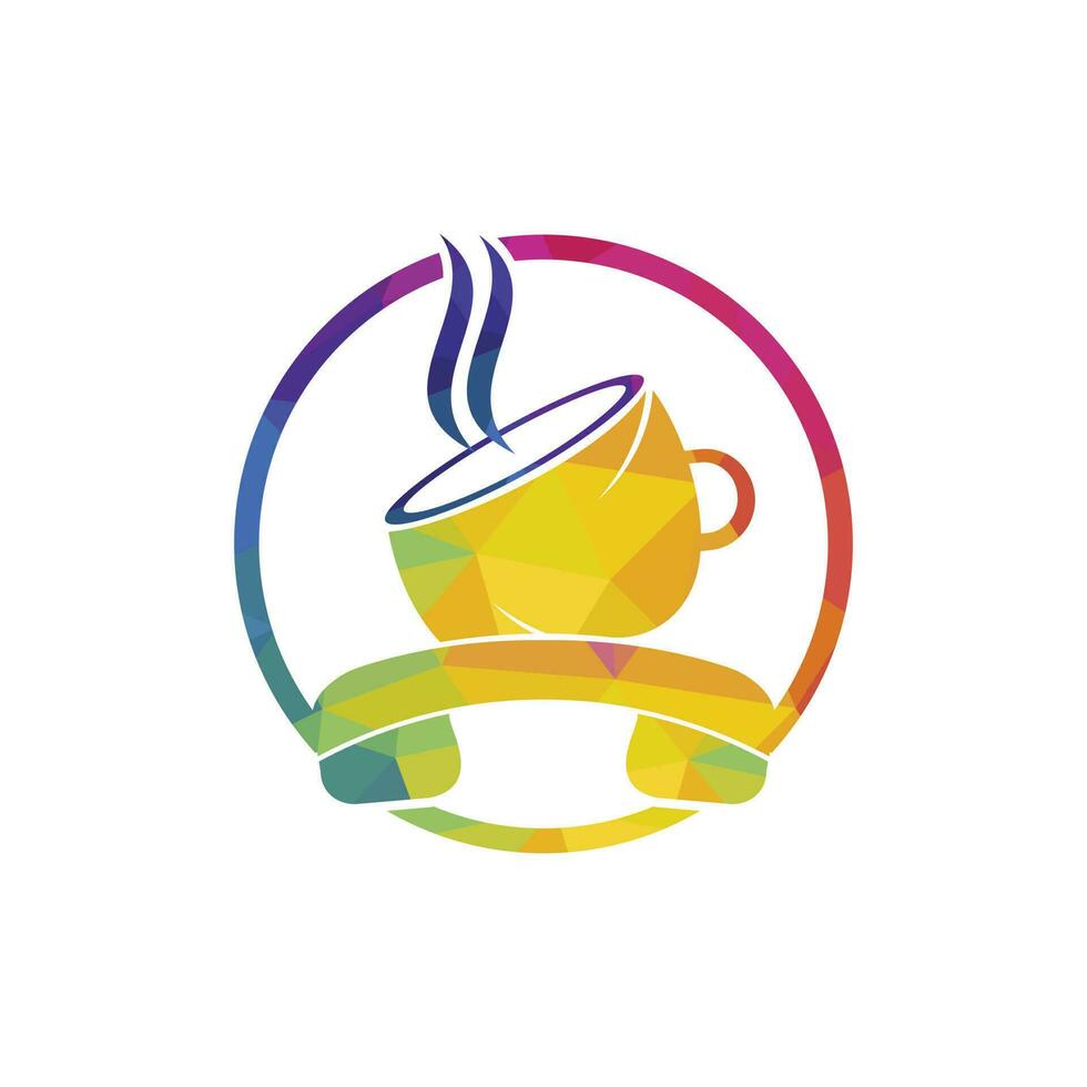 diseño de logotipo de vector de llamada de café. icono de auricular y taza.