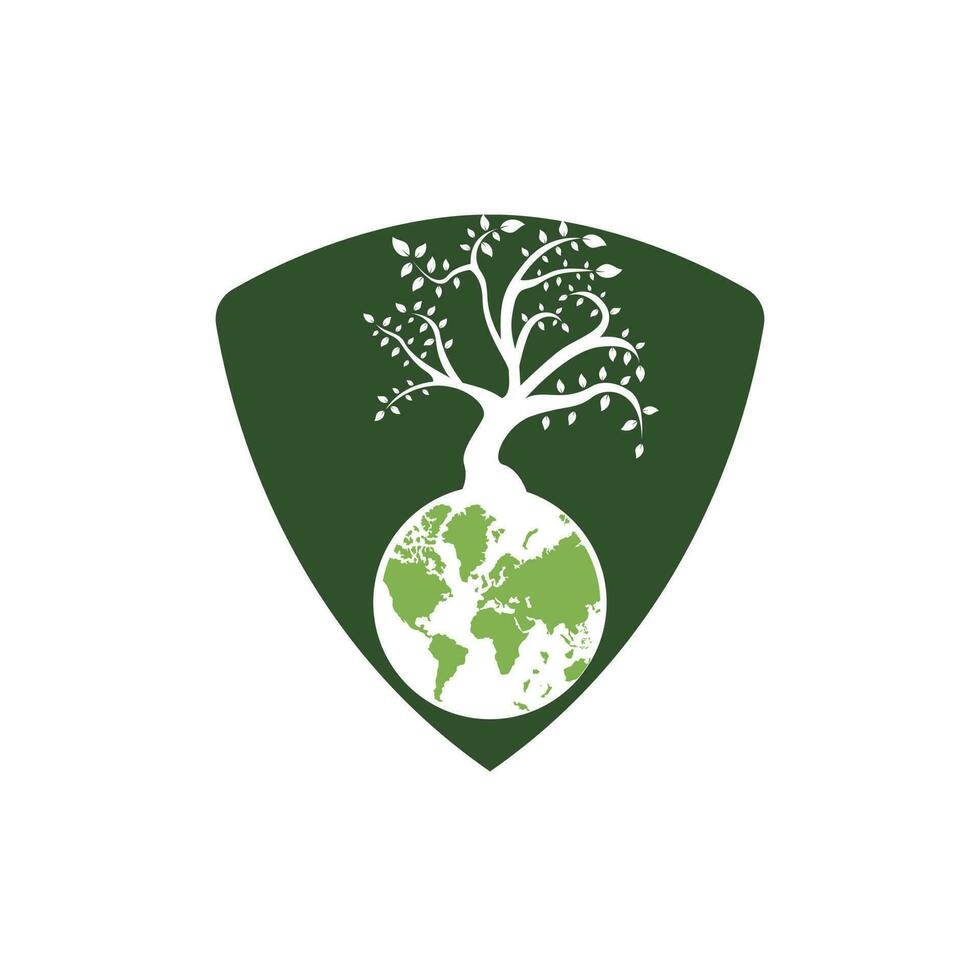 Globe tree vector logo design template. Planet and eco symbol or icon.