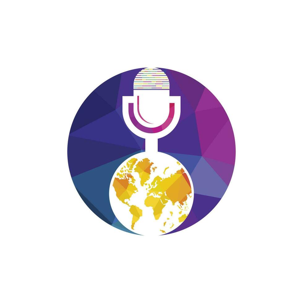 Global podcast logo design. Broadcast entertainment business logo template vector illustration.