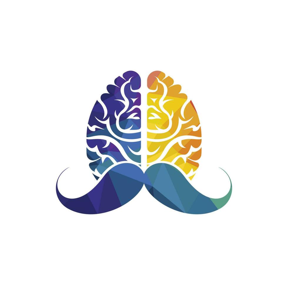 Moustache mind vector logo design template. Smart brain logo concept.