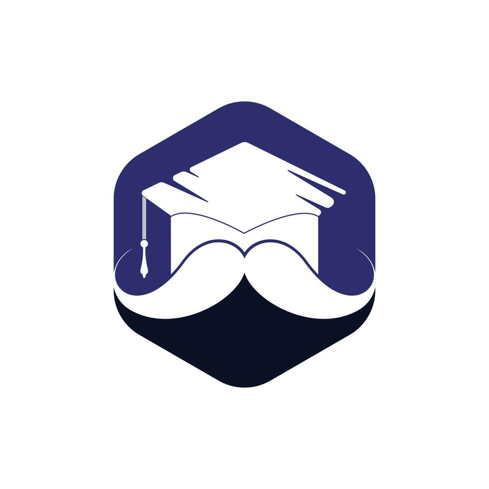 Strong education logo design template. Hat graduation with mustache icon design. vector