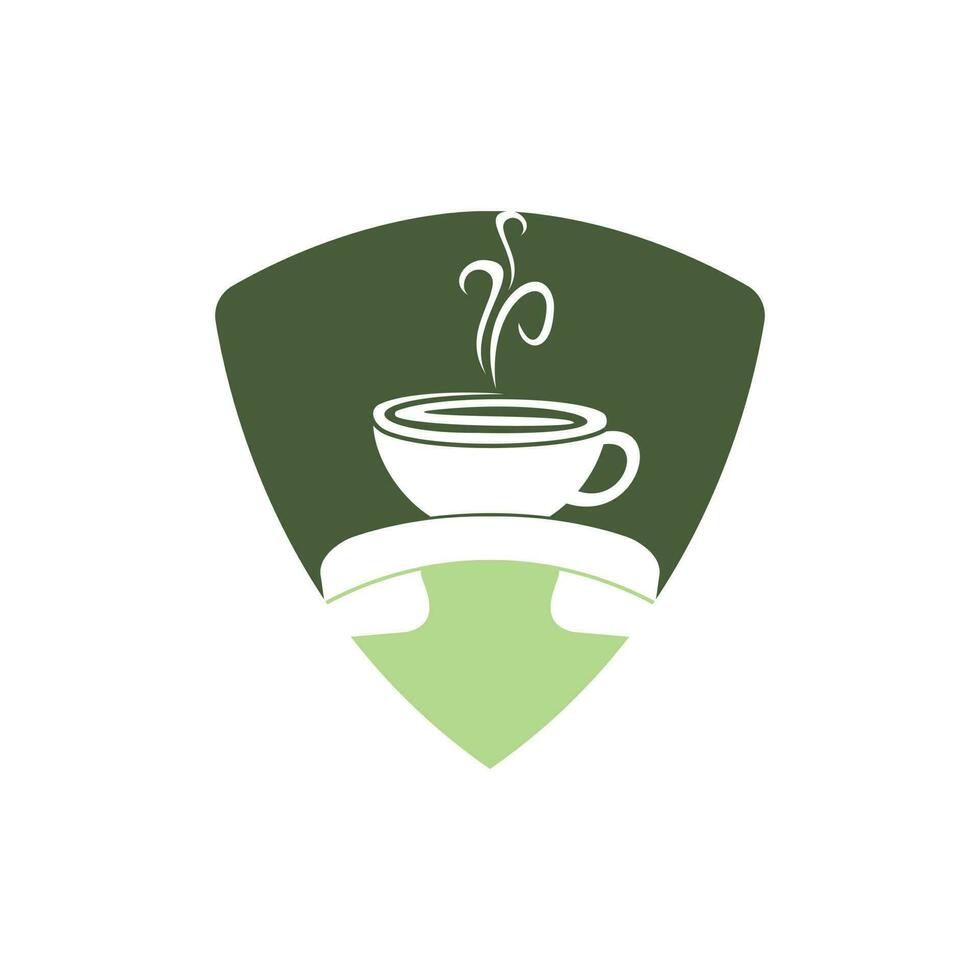 diseño de logotipo de vector de llamada de café. icono de auricular y taza.