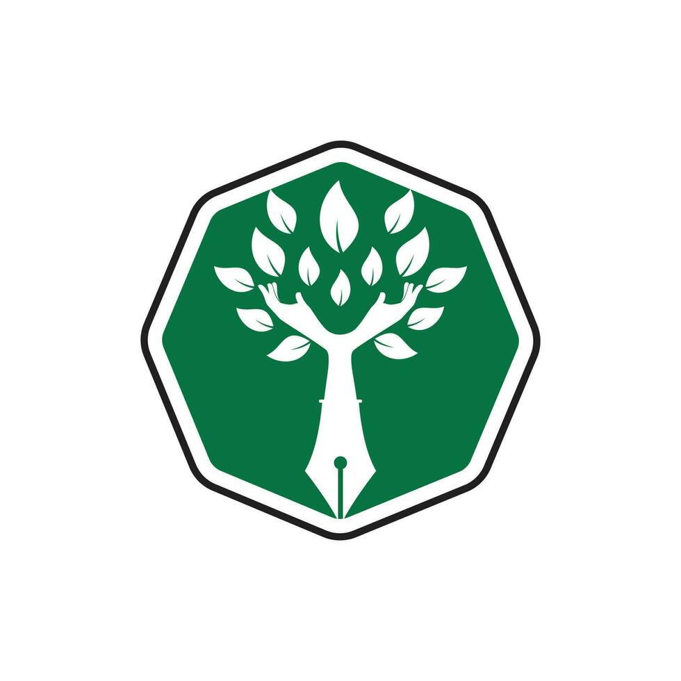 Educational or publishing logo design concept. Human hands and with pen icon design. vector