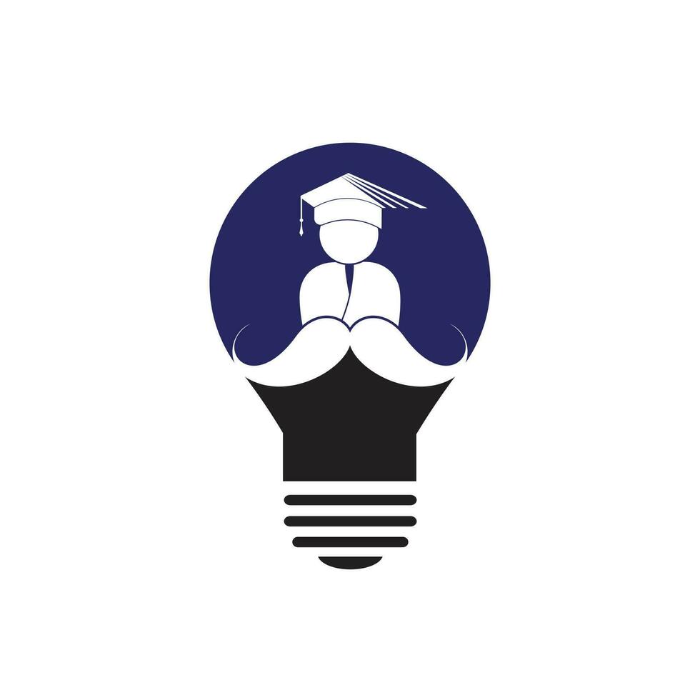 Strong education logo design template. Student with mustache and lightbulb icon design. vector