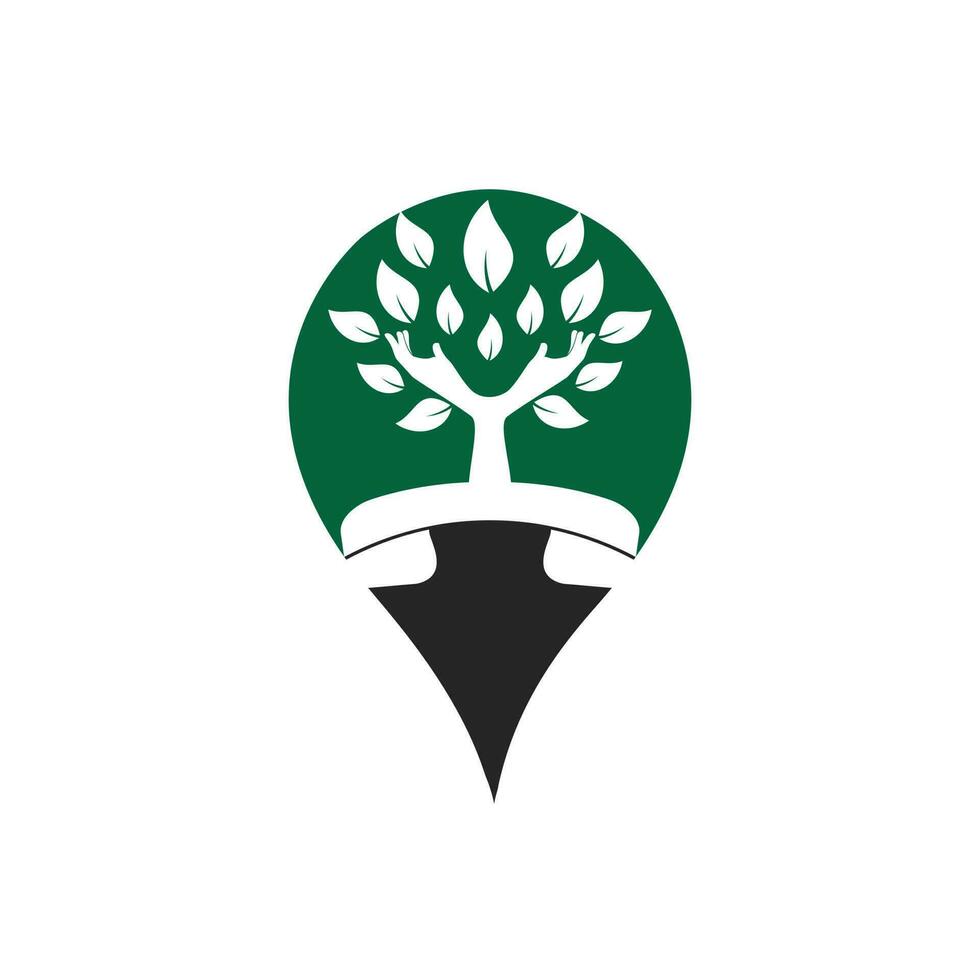 Nature call vector logo design. Handset and hand tree icon design template.