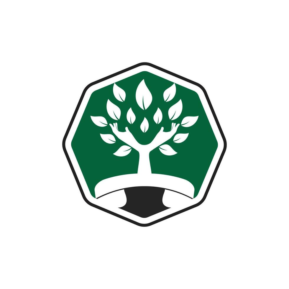 diseño de logotipo de vector de llamada de naturaleza. plantilla de diseño de icono de árbol de mano y auricular.