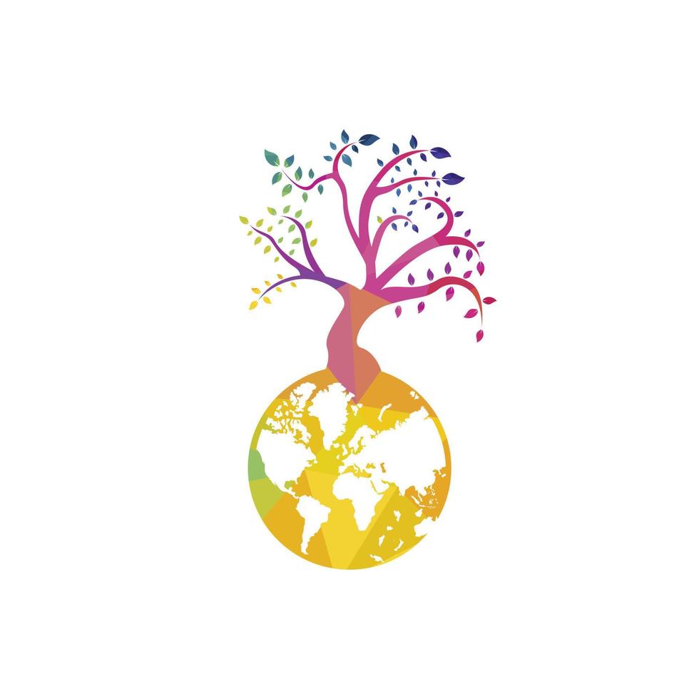 Globe tree vector logo design template. Planet and eco symbol or icon.