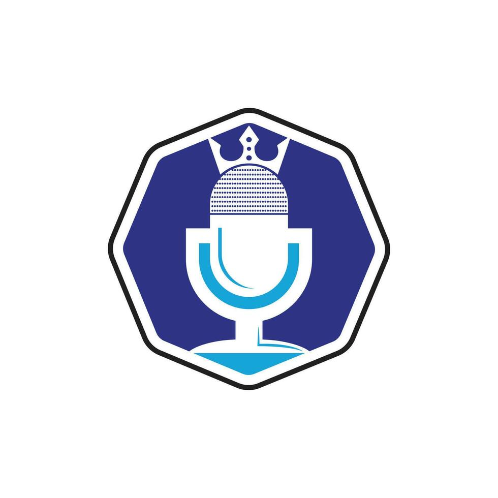 diseño del logotipo del vector del rey del podcast. concepto de diseño del logo de la música king.