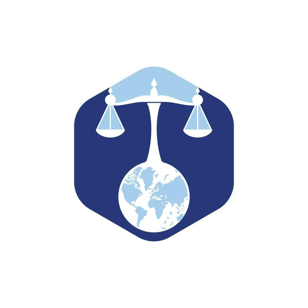 International tribunal and Supreme court logo concept. Scales on globe icon design. vector