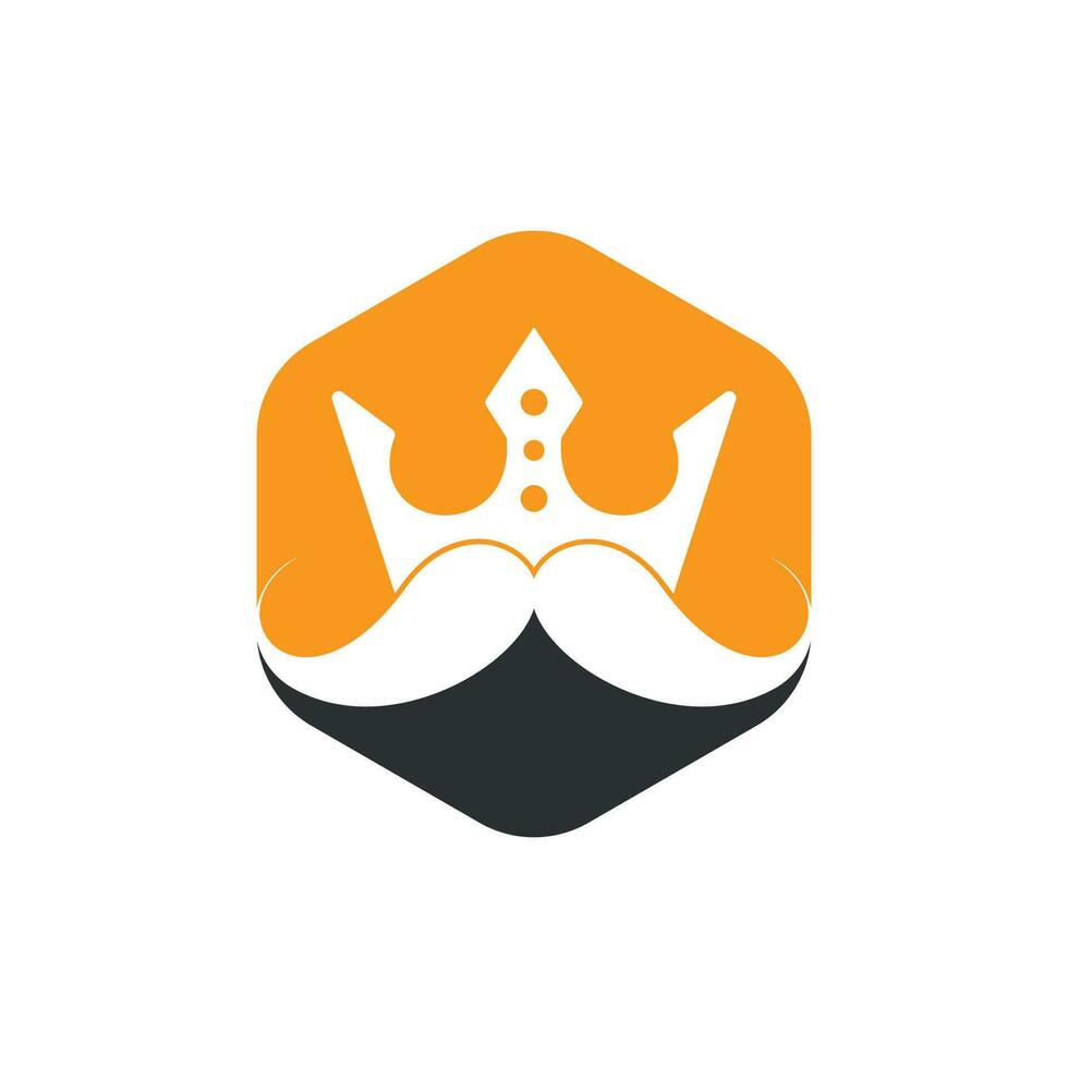 Mustache king vector logo design. Elegant stylish mustache crown logo.