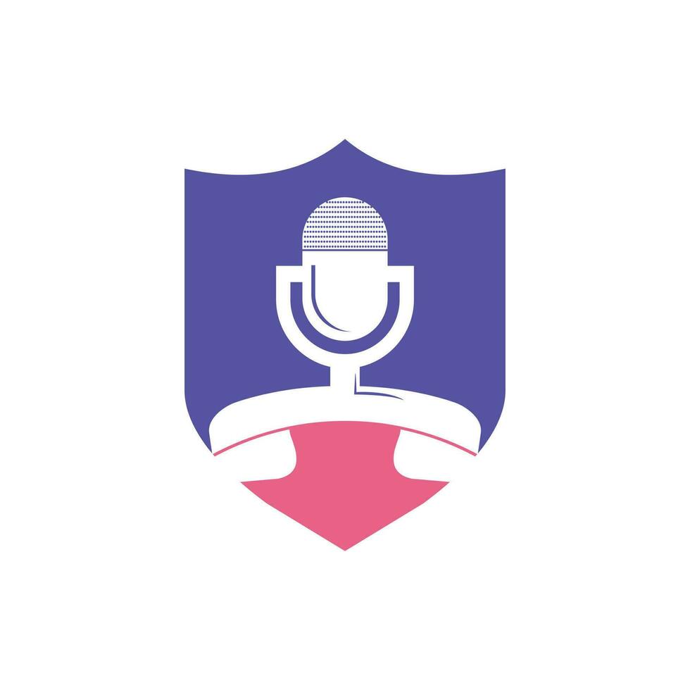 Call podcast vector logo design template. Handset with microphone icon logo design.