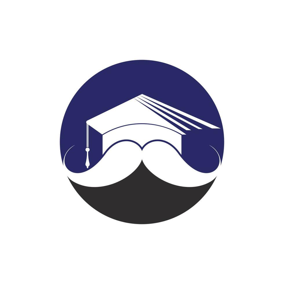 Strong education logo design template. Hat graduation with mustache icon design. vector