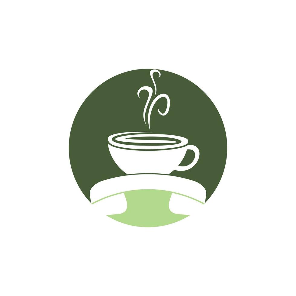 diseño de logotipo de vector de llamada de café. icono de auricular y taza.